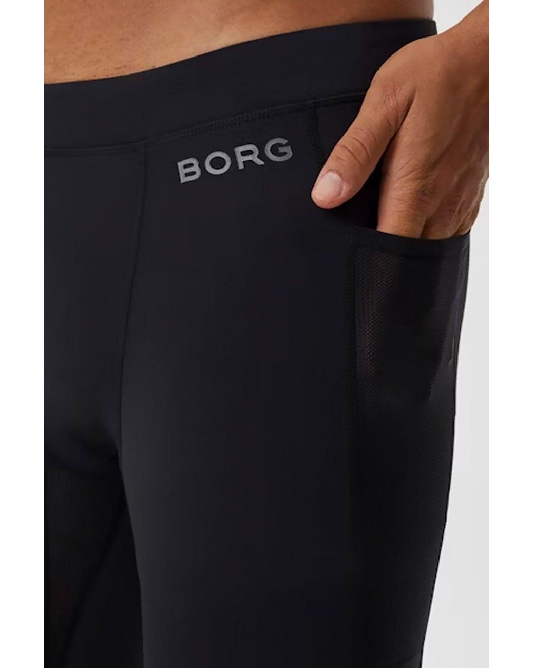 Björn Borg Black Running Short Tights With Reflective Strip for men
