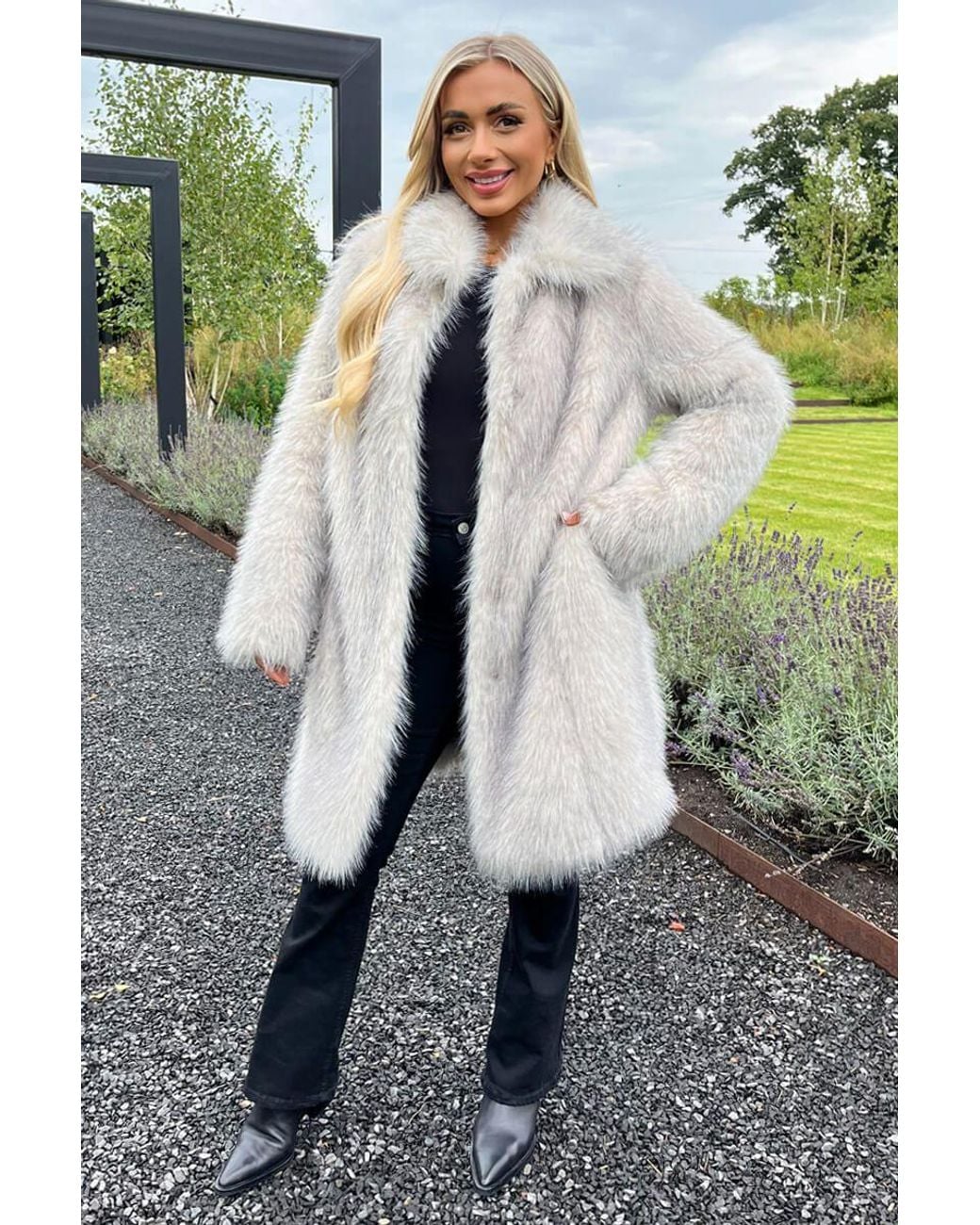 AX Paris Natural Tipped Faux Fur Long Jacket