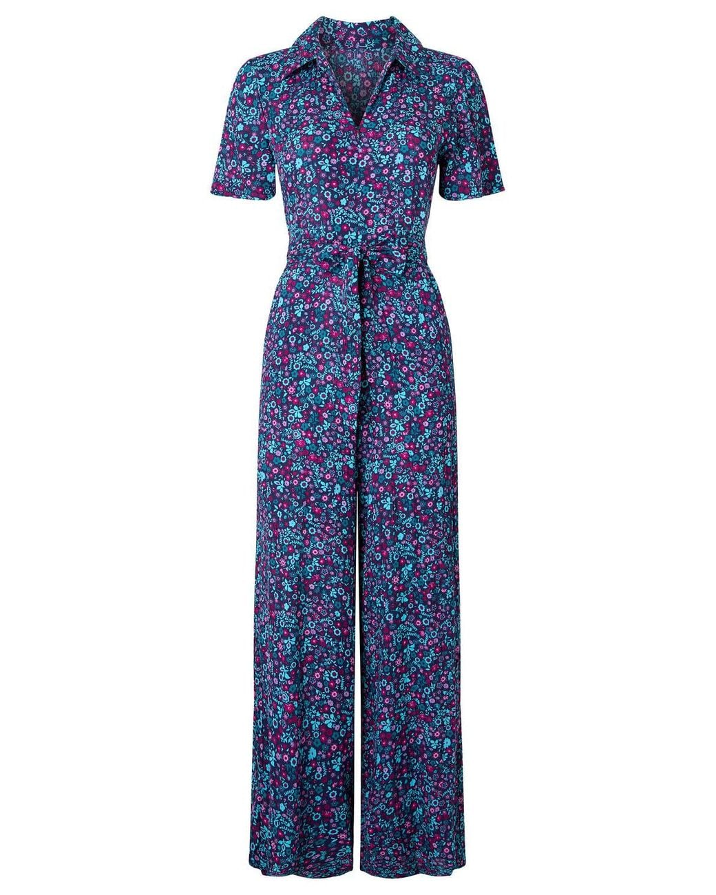 Joe Browns Blue Petite Molly Short Sleeve Zip Front Jumpsuit