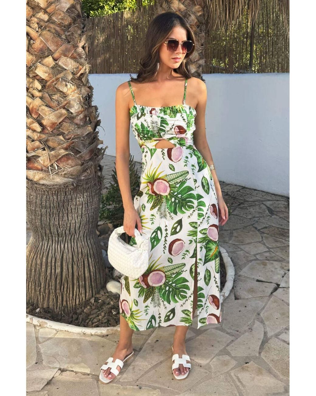 AX Paris Gray Multi Coconut Print Strappy Cut Out Midi Dress