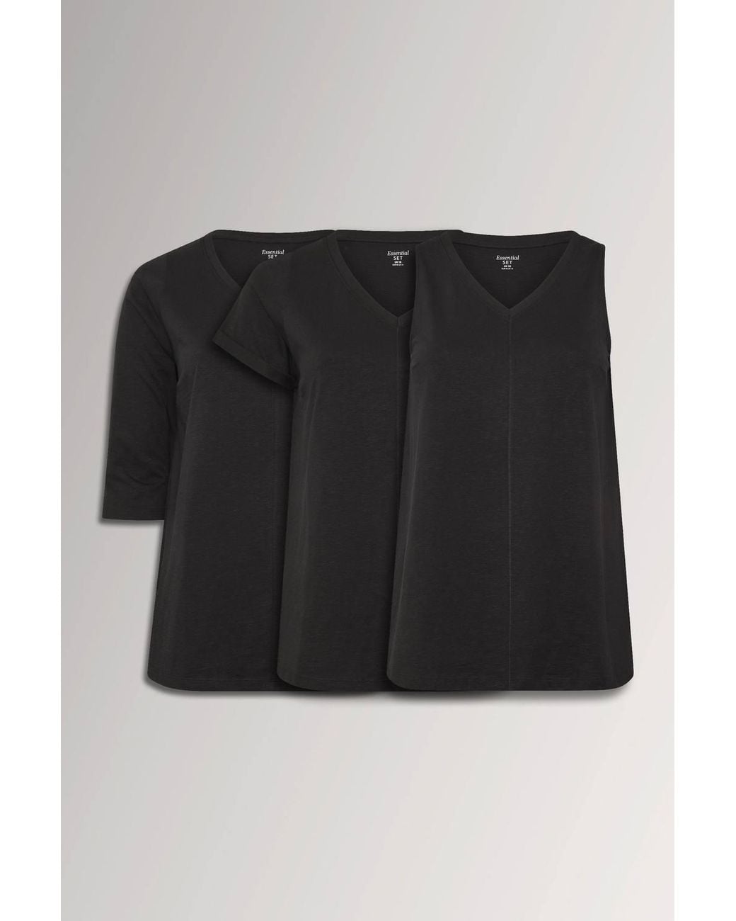 Evans Black 3 Pack Cotton V-Neck Tops