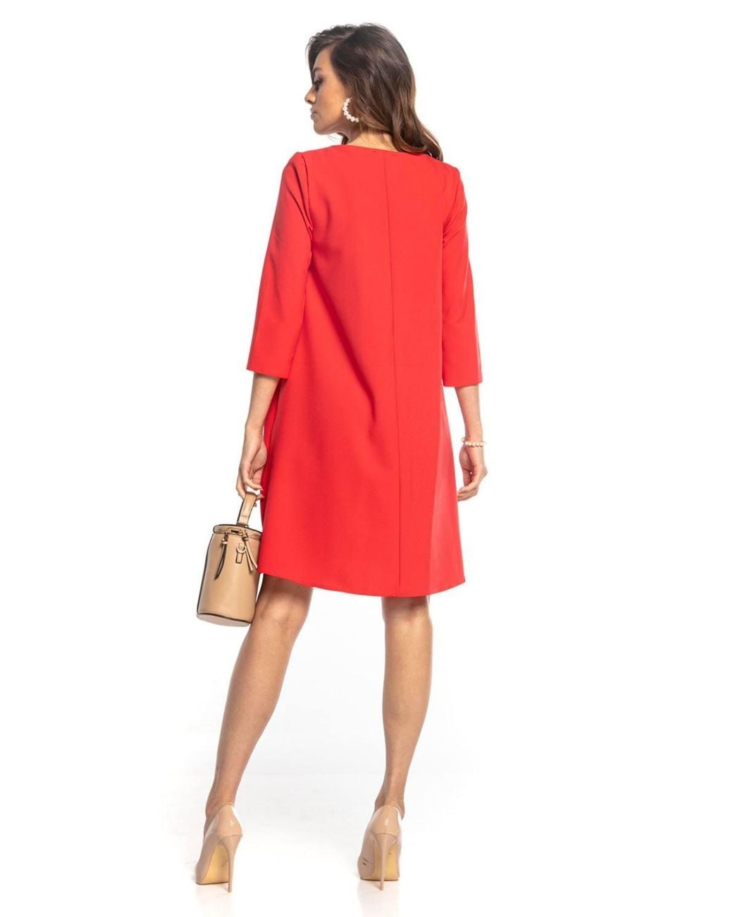 Love Lace Red Trapeze Dress 3/4 Sleeves Belt