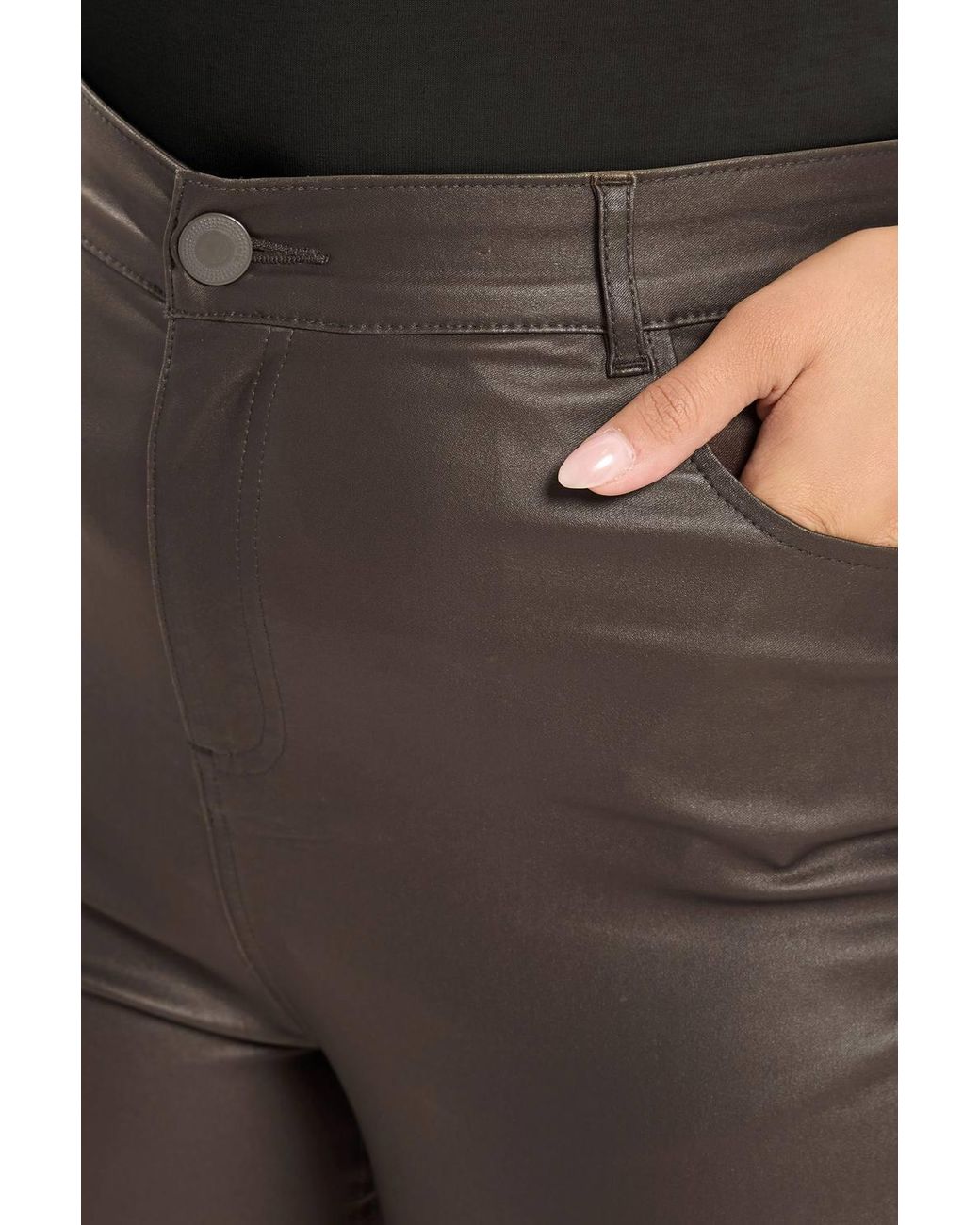 Yours Black Wide Leg Coated Flare Trousers