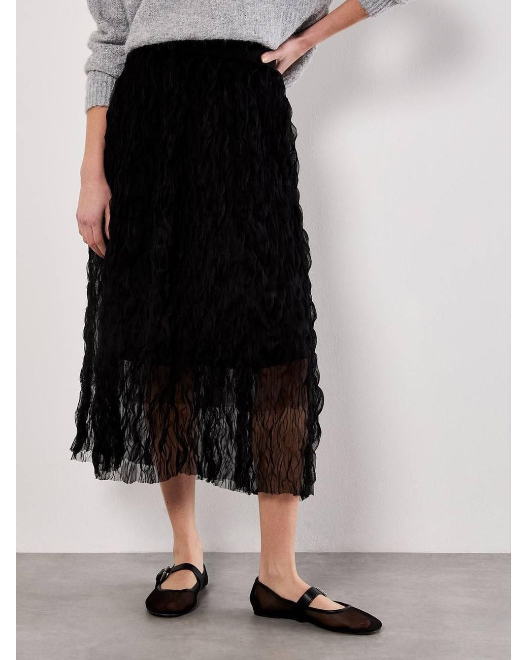 Apricot White Wavy Tulle Midi Skirt