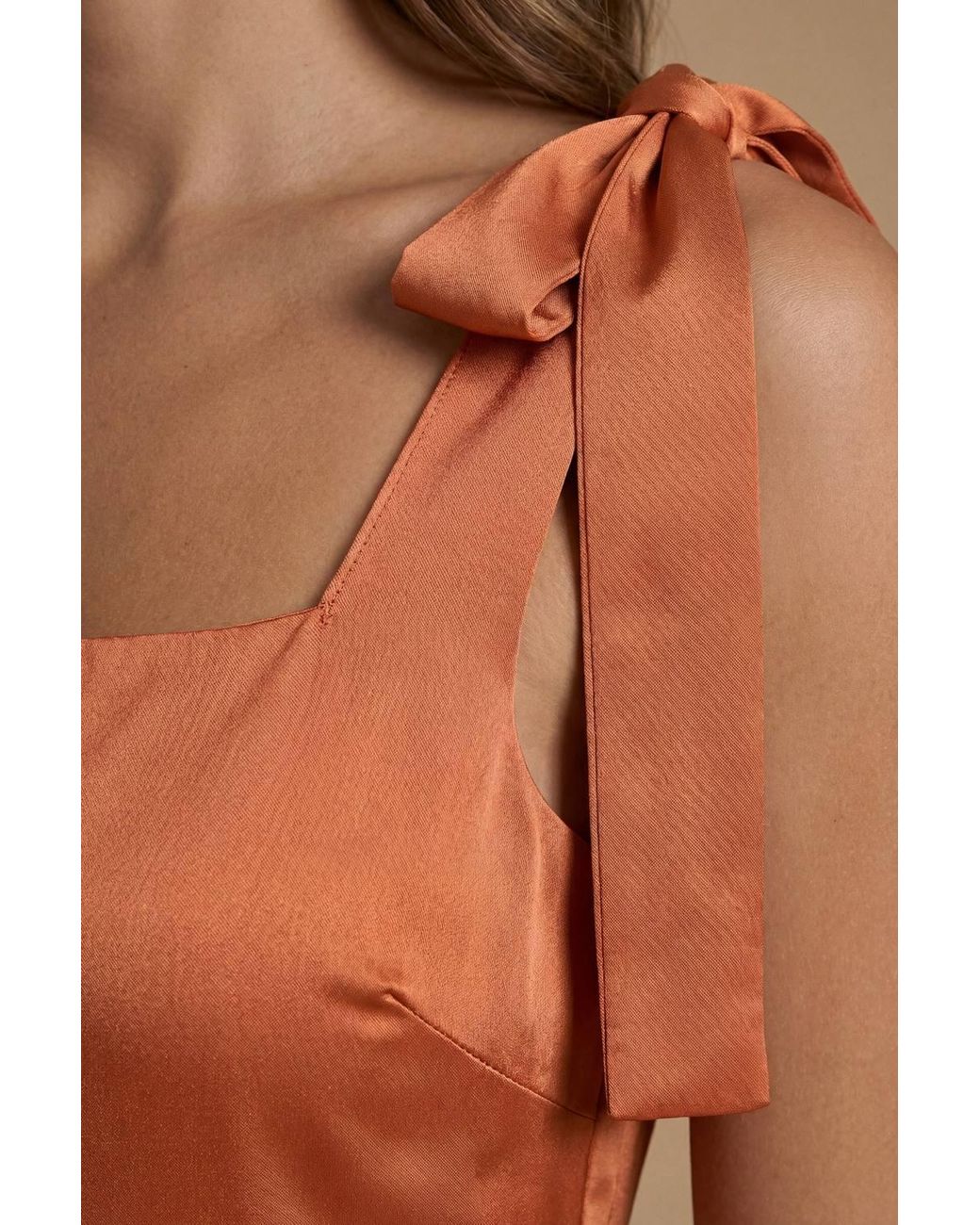 Oasis Brown Satin Tie Shoulder Midi Bridesmaid Dress