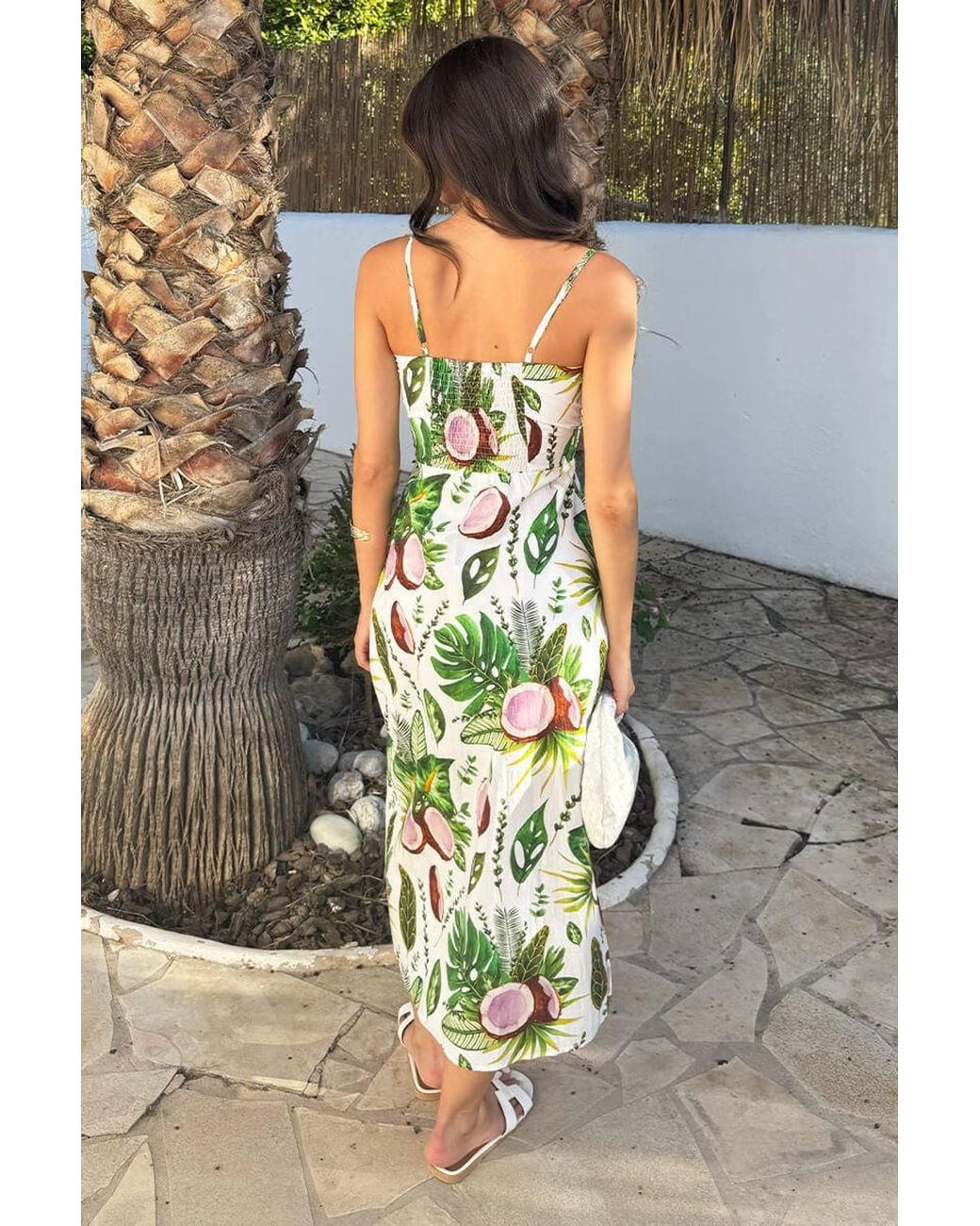 AX Paris Gray Multi Coconut Print Strappy Cut Out Midi Dress