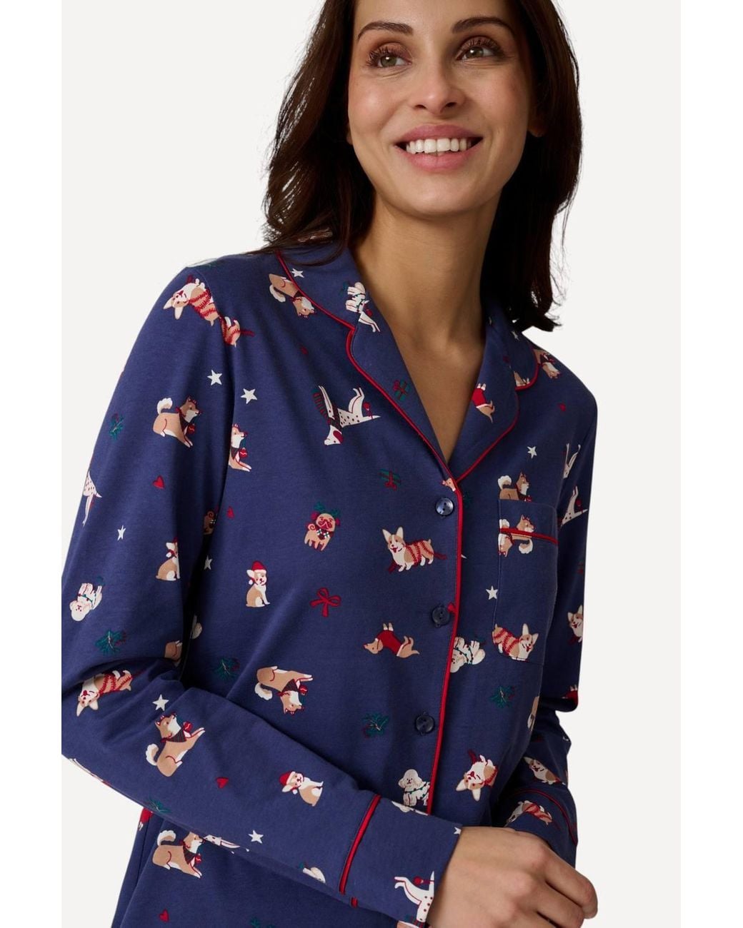 DAMART Blue Cosy Jersey Dog Print Pyjamas