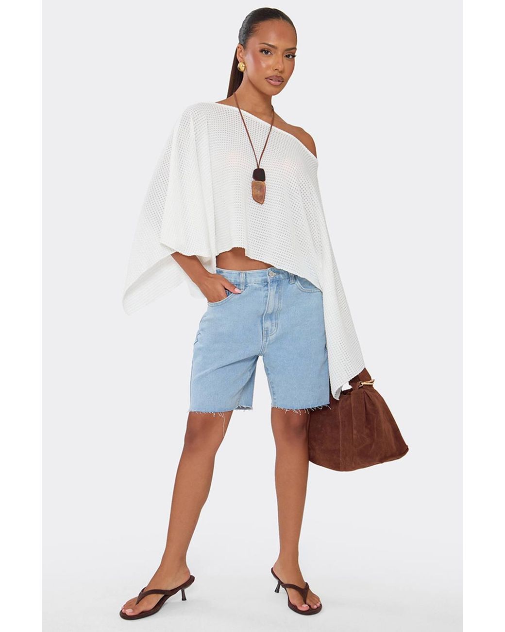 EGO Blue Long Sleeve Off-The Shoulder Top