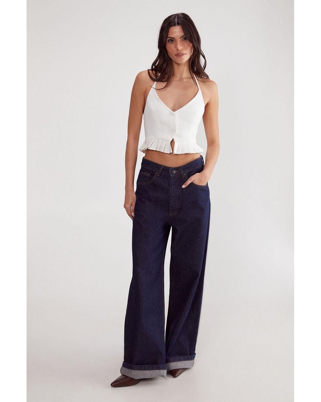 Nasty Gal White Pleated Hem Tailored Top