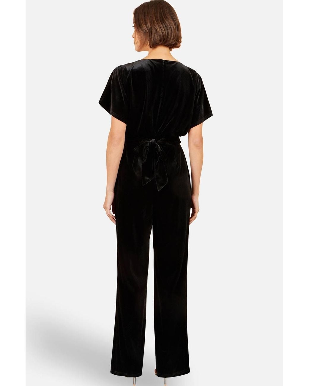 Yumi' Black Velvet Jumpsuit With Embellishment