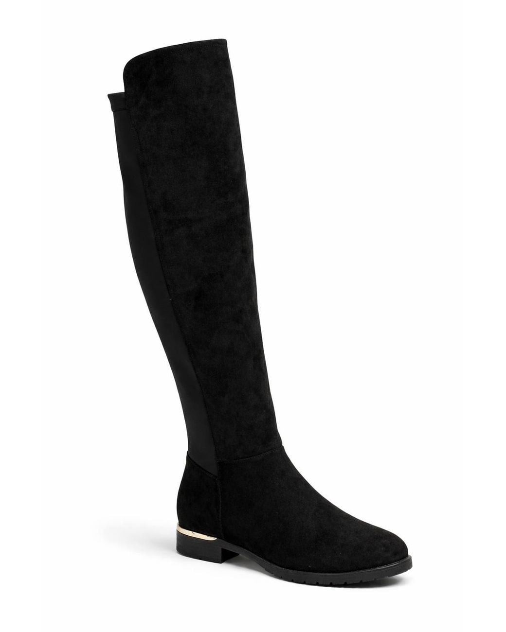 Spot on Black Over The Knee Stretch Boot With Low Heel & Flexible Sole
