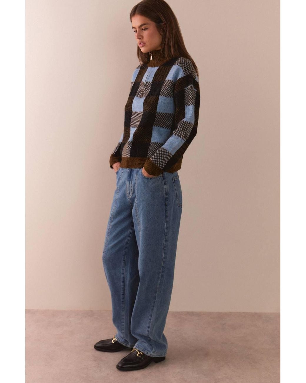 Warehouse Blue Seam Detail Mid Rise Pencil Leg Jean