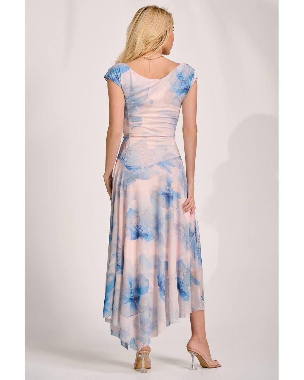 Jolie Moi Multicolor Asymmetric Draped Mesh Maxi Dress