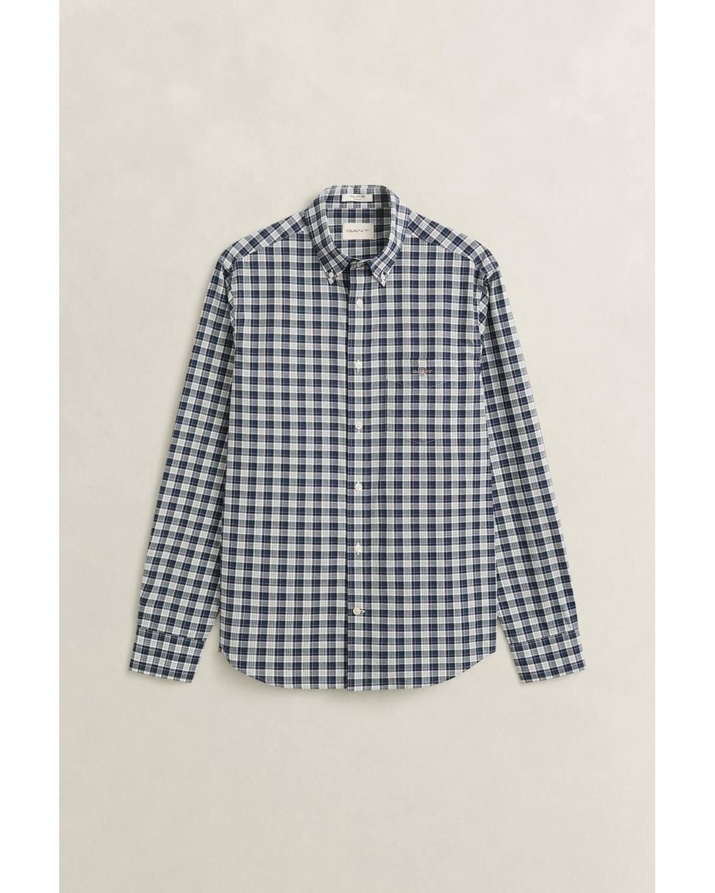 Gant Blue Reg Poplin Check Shirt Dark Emerald for men