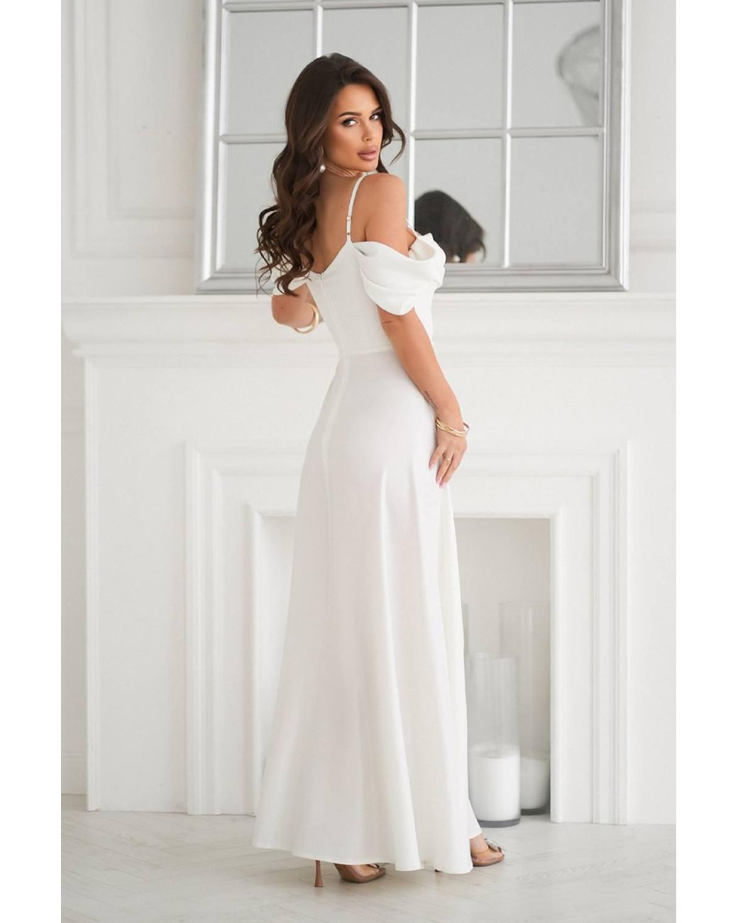 Love Lace White Viscose Short Sleeve Maxi Dress With Zip