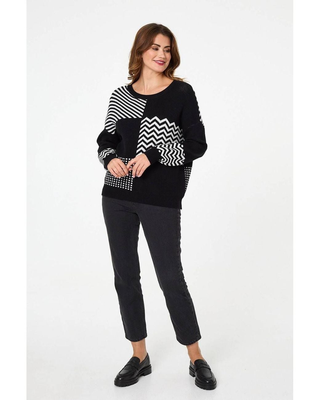 Izabel London Black Geo Print Drop Shoulder Relaxed Jumper