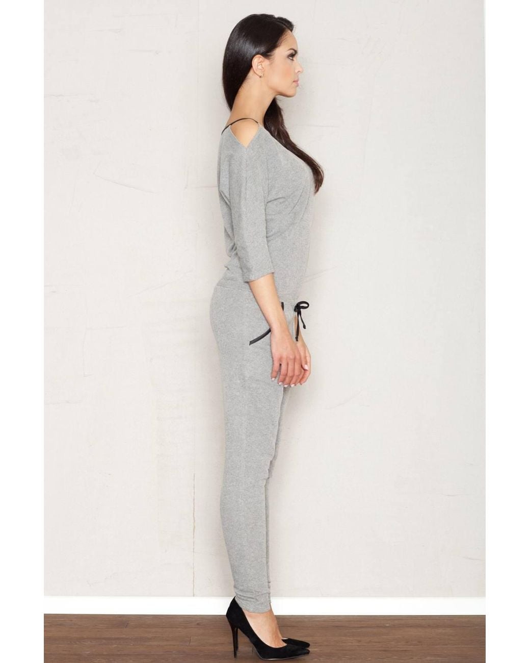 Love Lace Gray 3/4 Sleeve Overalls With Patch Pockets