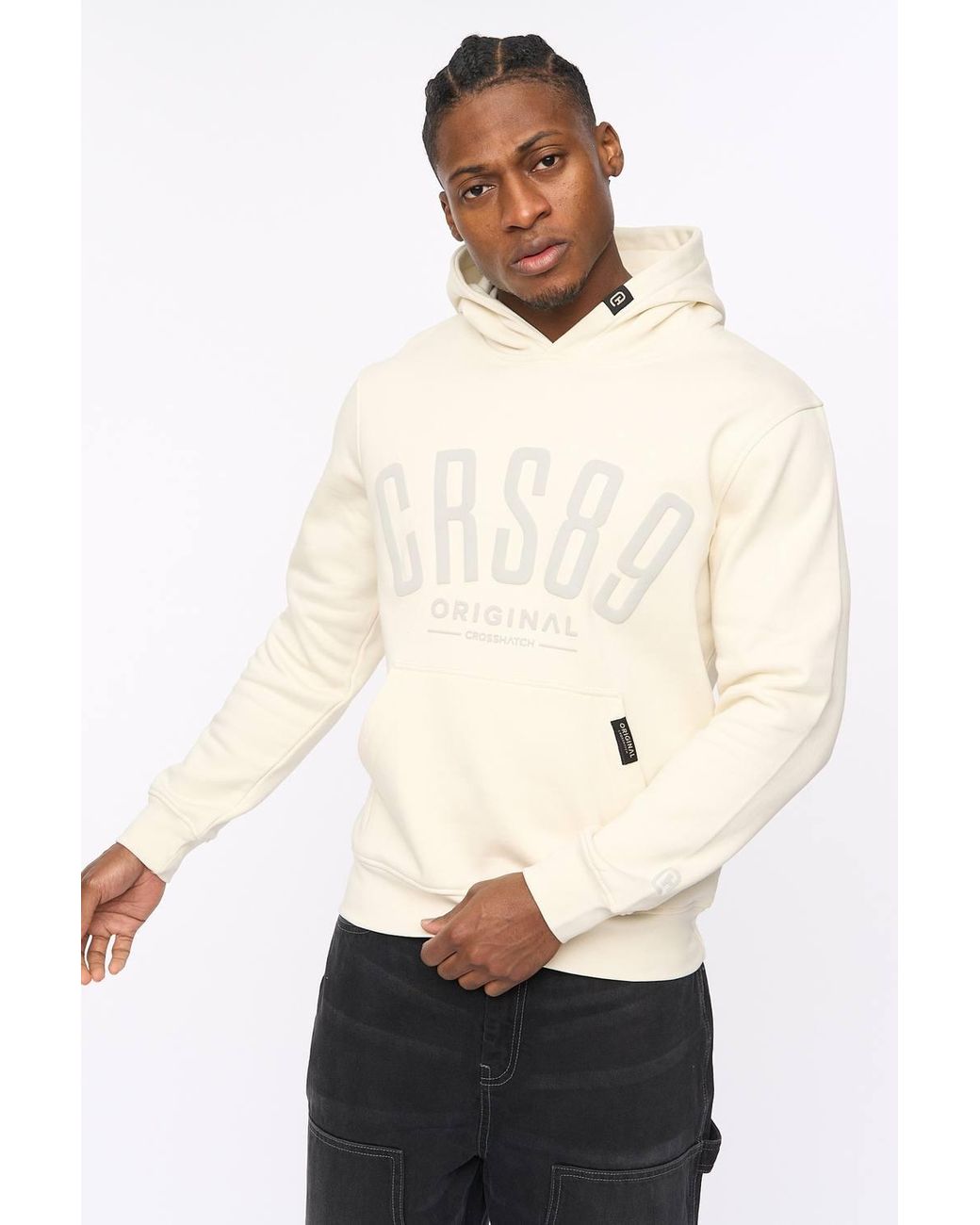 Crosshatch Natural Hallfell Overhead Hoodie With Bold Chest Branding for men