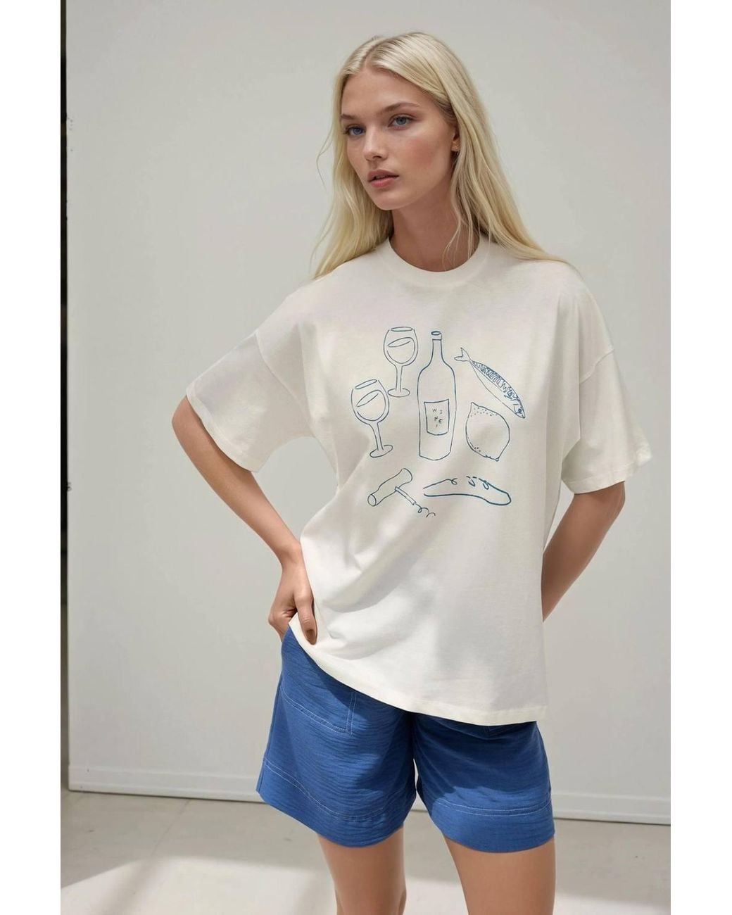 Hiccup Gray 100 Cotton Oversized Printed Crew Neck Cotton T-Shirt