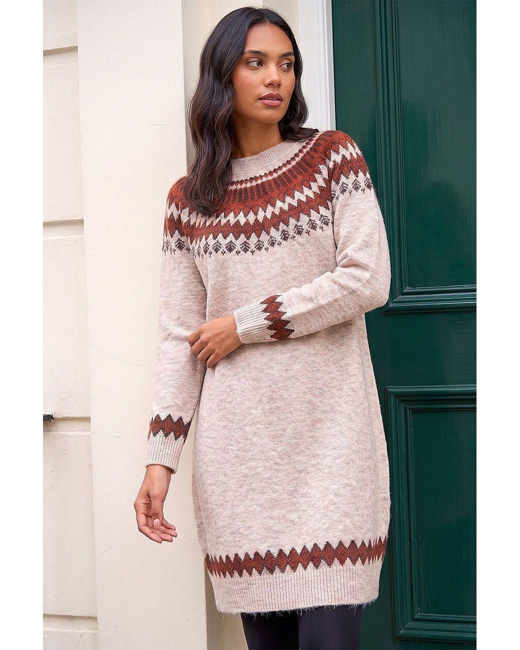 Roman Gray Soft Knit Fairisle Jumper Dress