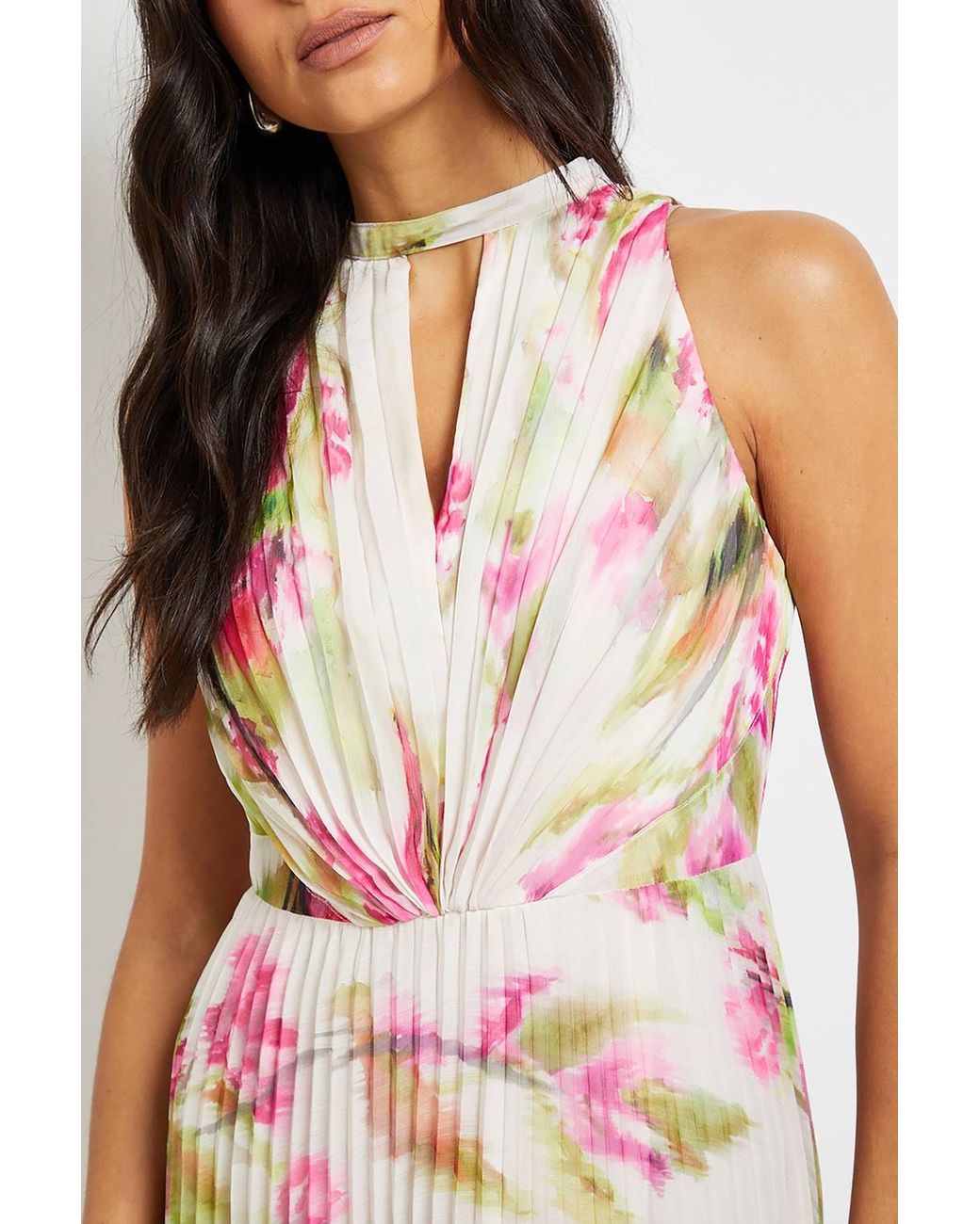 Wallis White Floral Print Pleated Maxi Dress