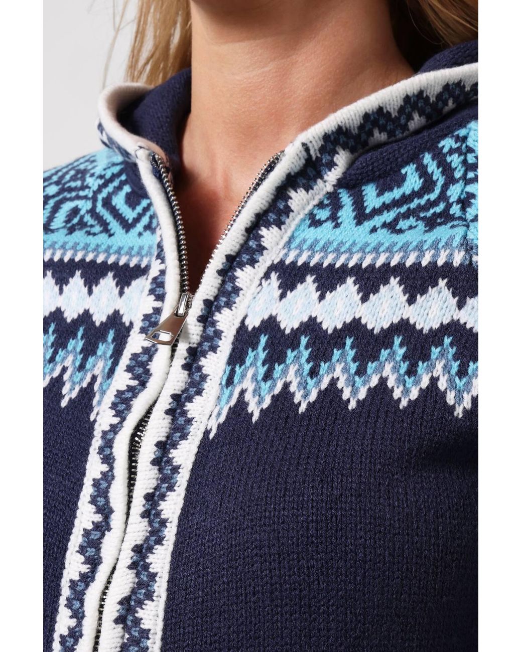Joe Browns Blue Trinnie Fairisle Zip Through Hooded Jumper