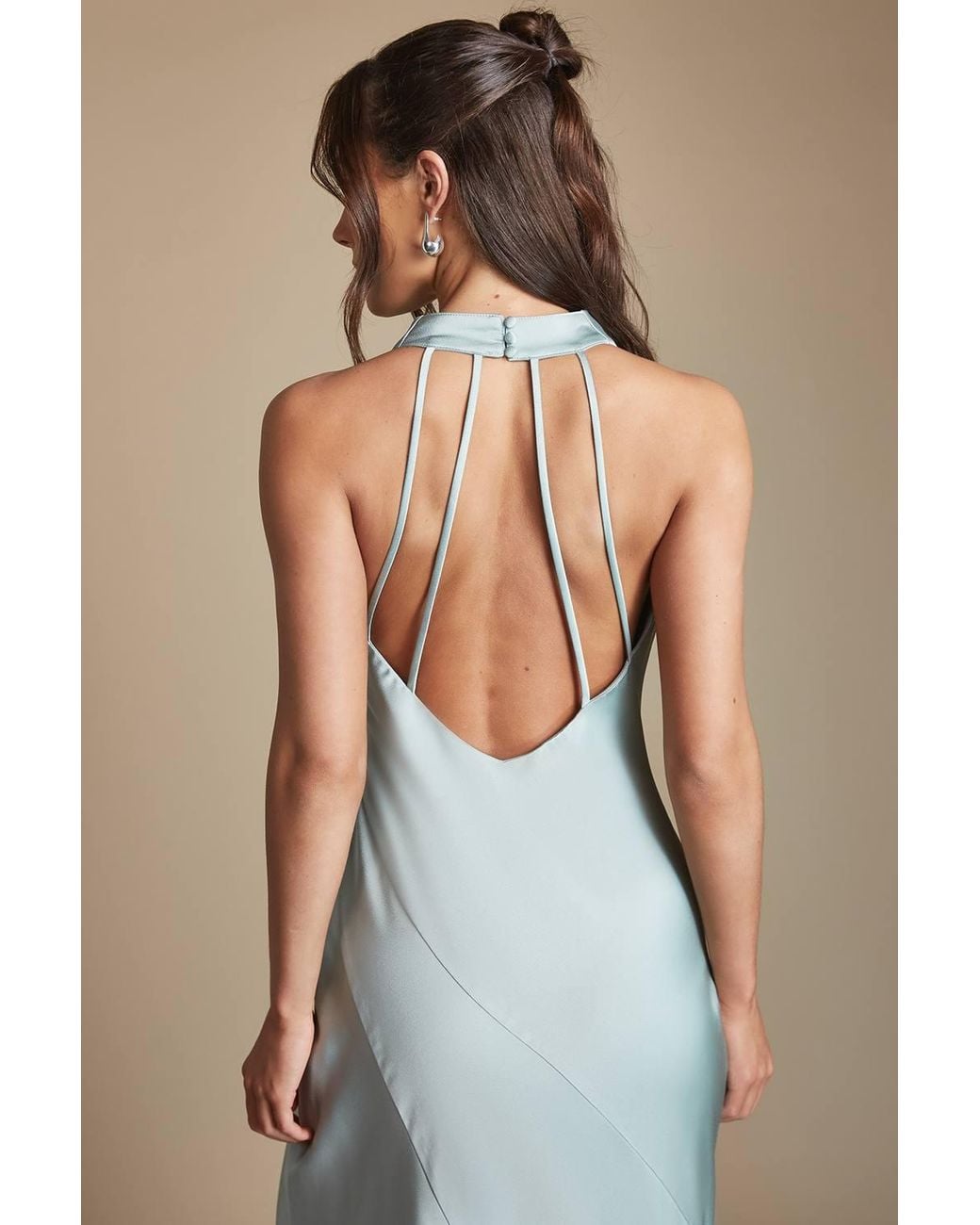 Oasis Green Cowl Halterneck Satin Maxi Bridesmaid Dress