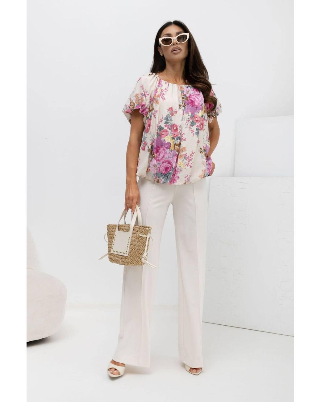 Love Lace Pink Viscose Off-Shoulder Short Sleeve Blouse