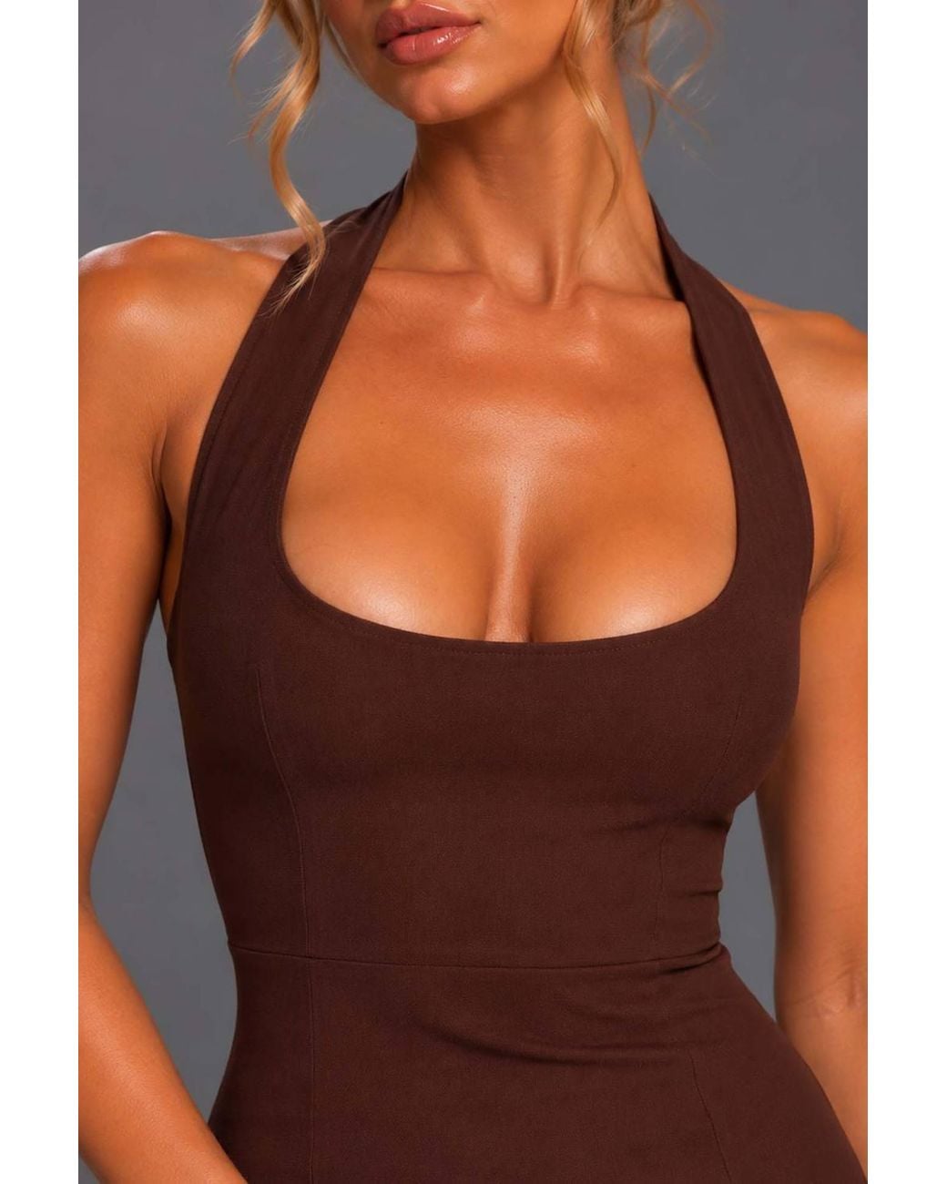Vesper Gray Scoop Neck Halterneck Bodycon Midaxi Dress