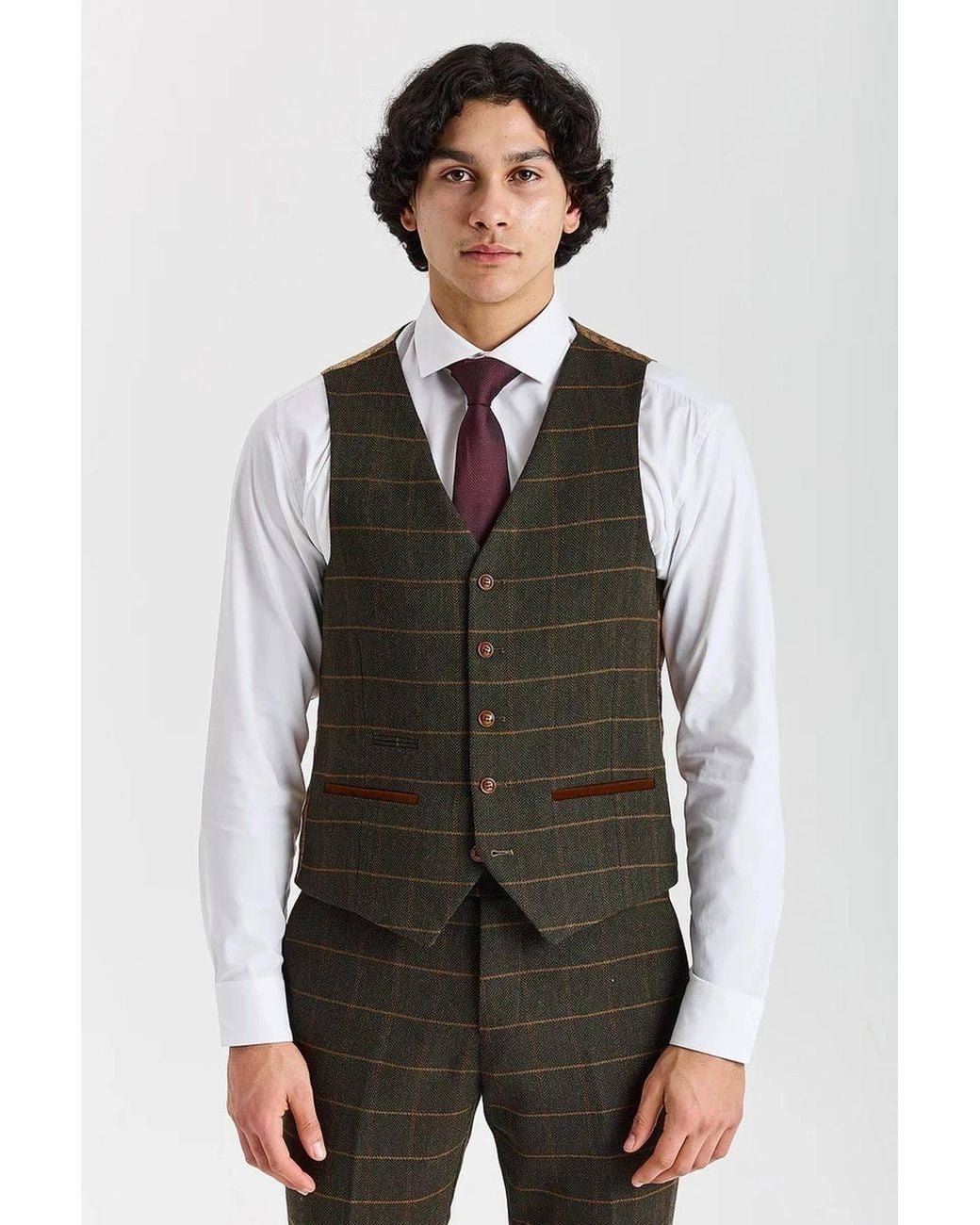 Paul Andrew Gray 3 Piece Herringbone Check Wool Blend Tweed Suit for men