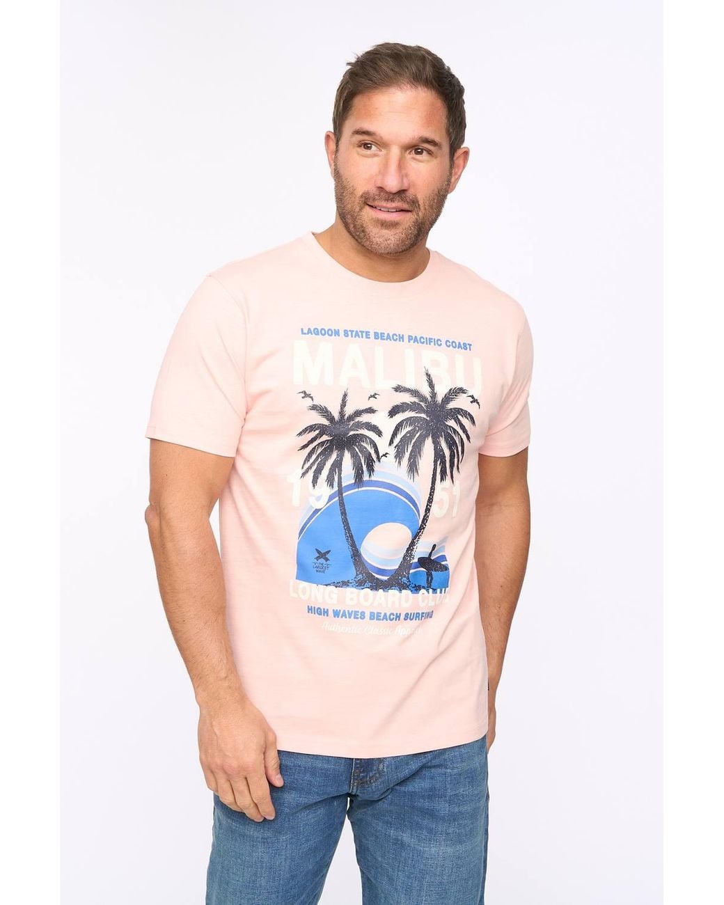 Bewley & Ritch White Malwaves 100% Slub Cotton Graphic Crew Neck T-Shirt for men