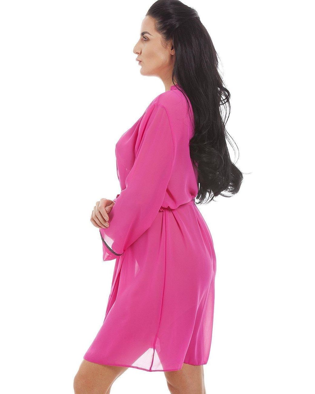 CAMILLE Pink Lightweight Chiffon Chemise & Wrap Set