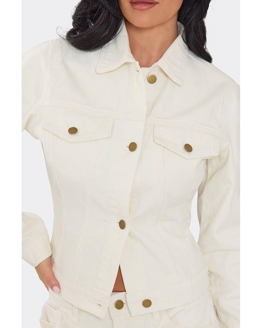 EGO Natural Long Sleeve Button Split Front Denim Jacket