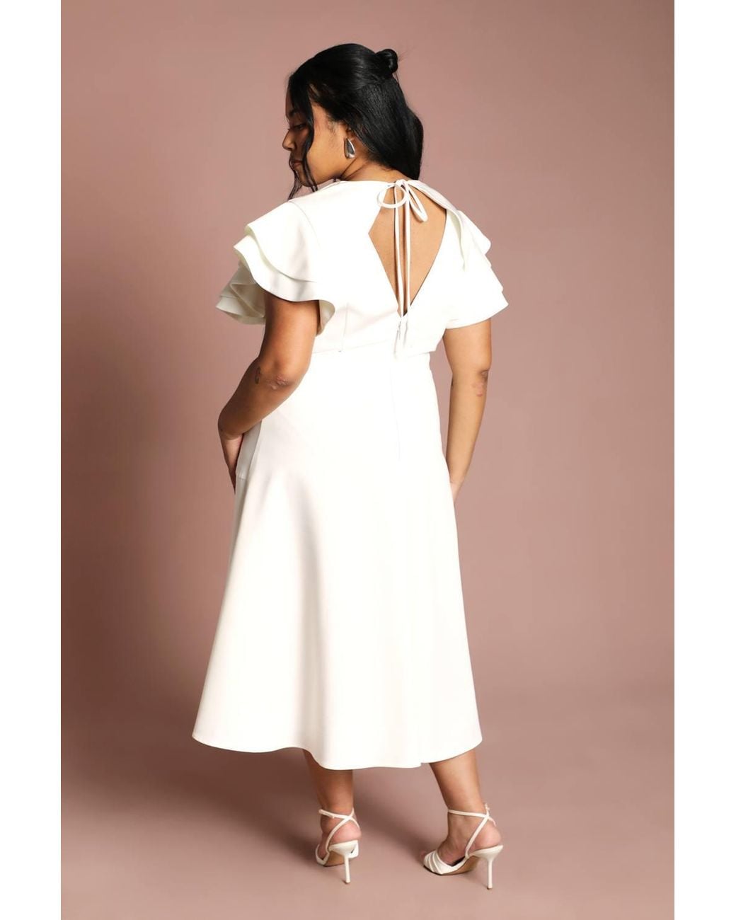 Coast Brown Plus Short Sleeve V Neck Wrap Front Midi Dress