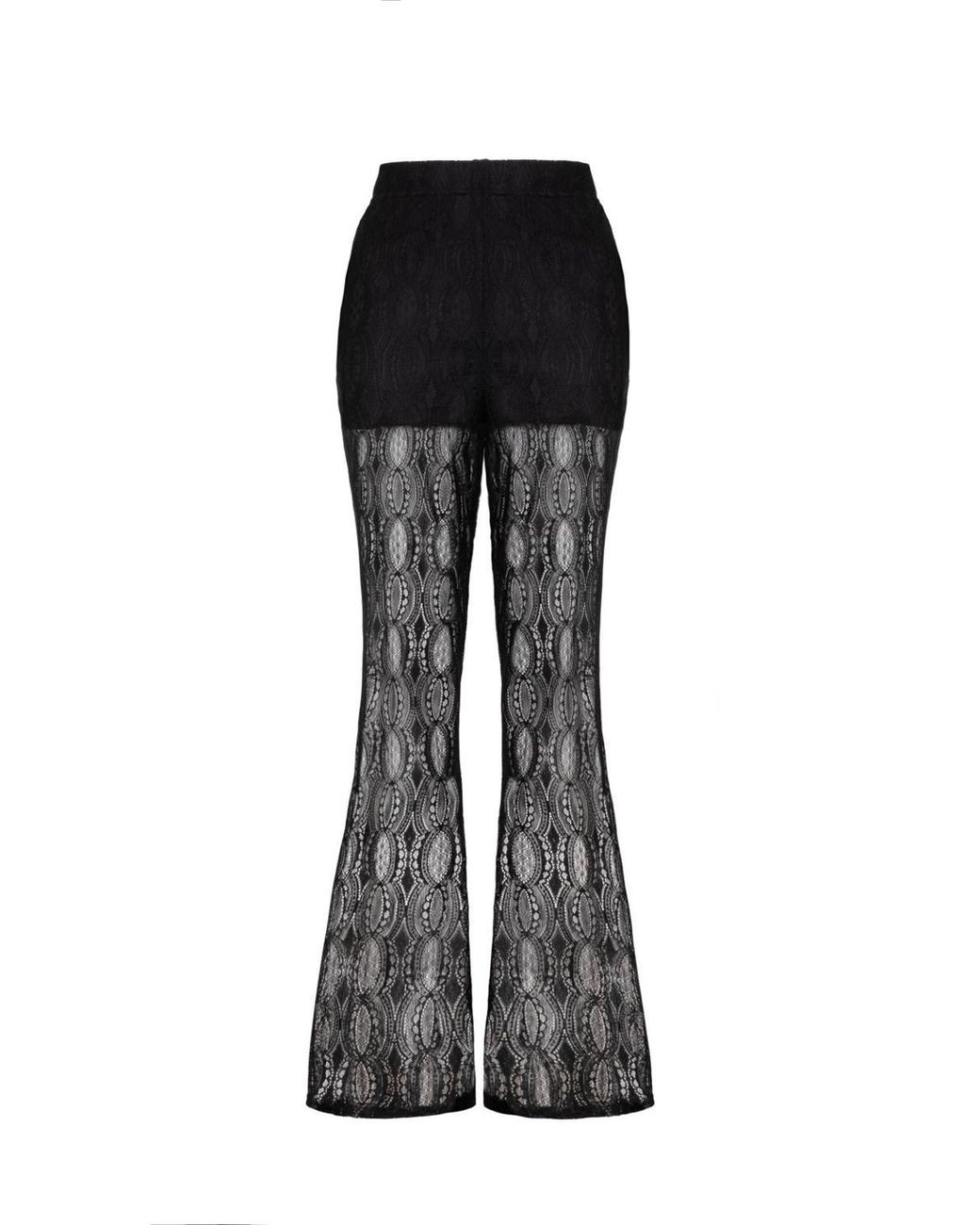 Hell Bunny Black Rhea Lace Flared Trousers With Jersey Lining & High Waistband