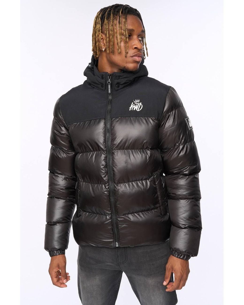 Kings Will Dream Black Summs Box Quilt Hooded Puffer Jacket With Smooth Finish for men