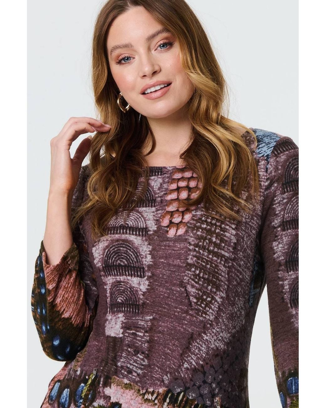 Izabel London Red Printed 3/4 Sleeve Tunic Dress