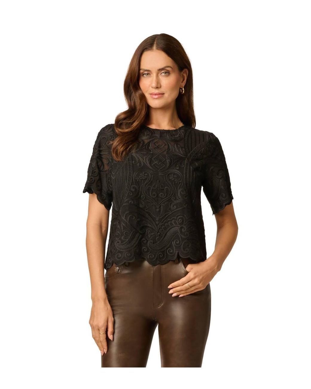 Adrianna Papell Black Embroidery Lace Top