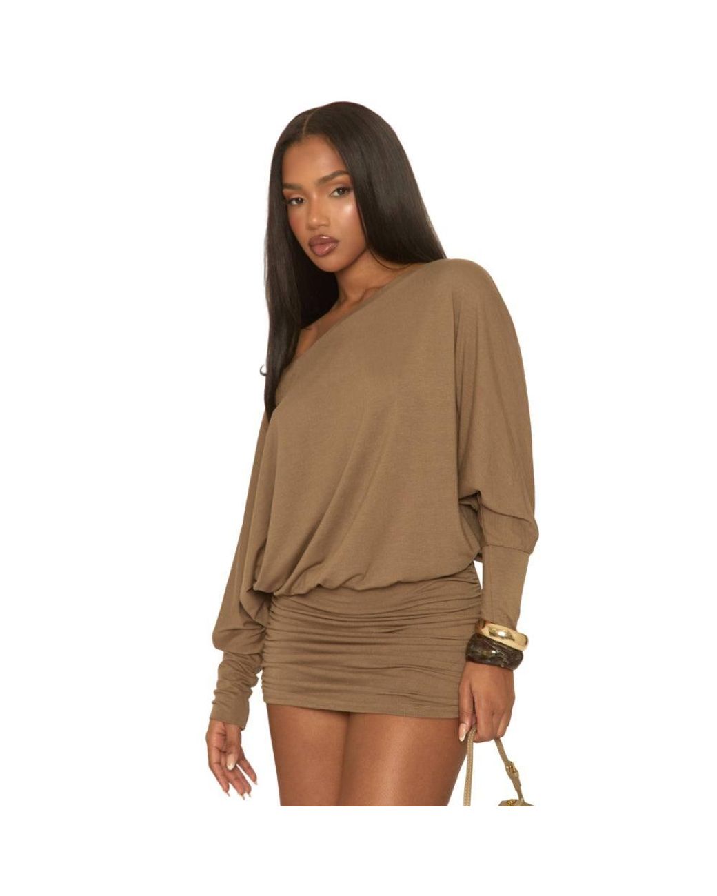 Rebellious Fashion Yellow Batwing Bardot Mini Dress