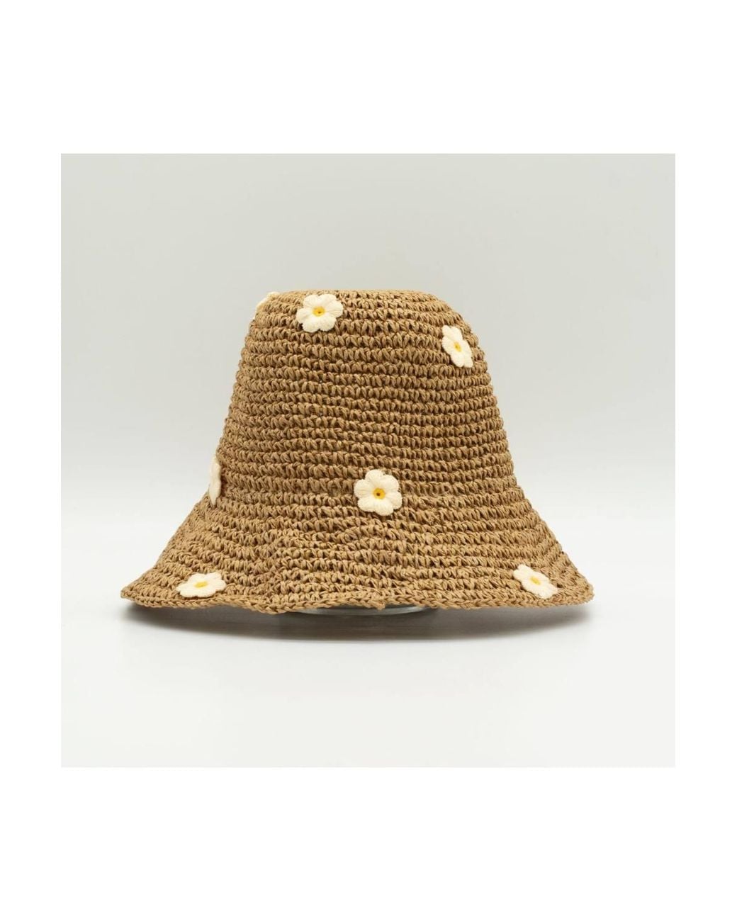 KDMD Brown Coffee Daisy Floppy Straw Sun Hat Wide Brim