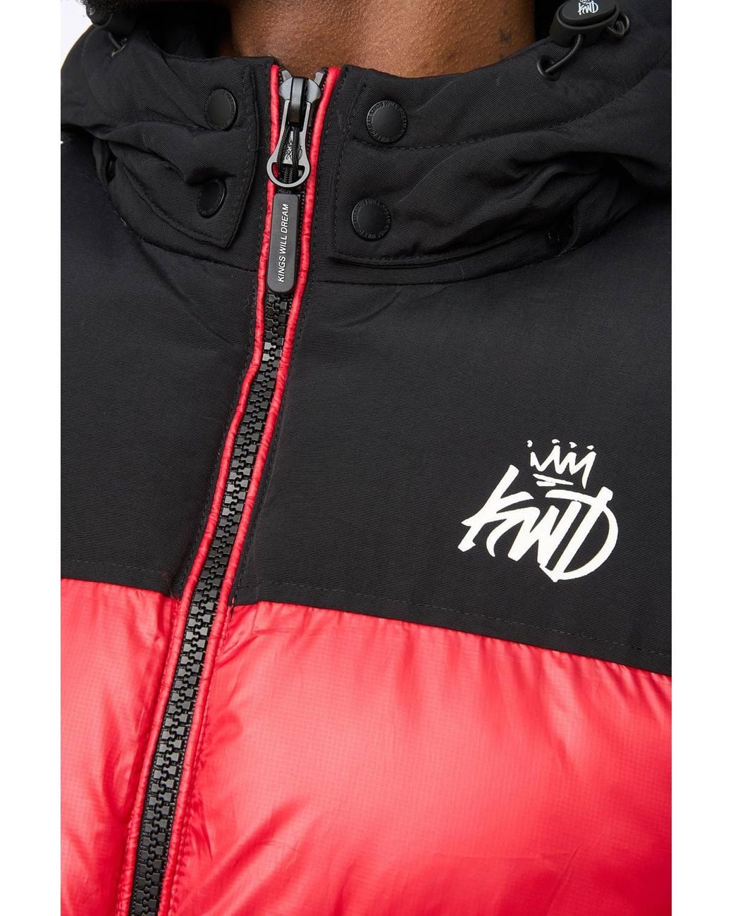 Kings Will Dream Red Summs Box Quilt Hooded Puffer Jacket With Smooth Finish for men