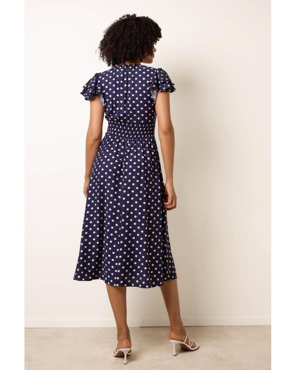 Blue Vanilla Blue Shirred Waist Short Sleeve V-Neck Midi Dress