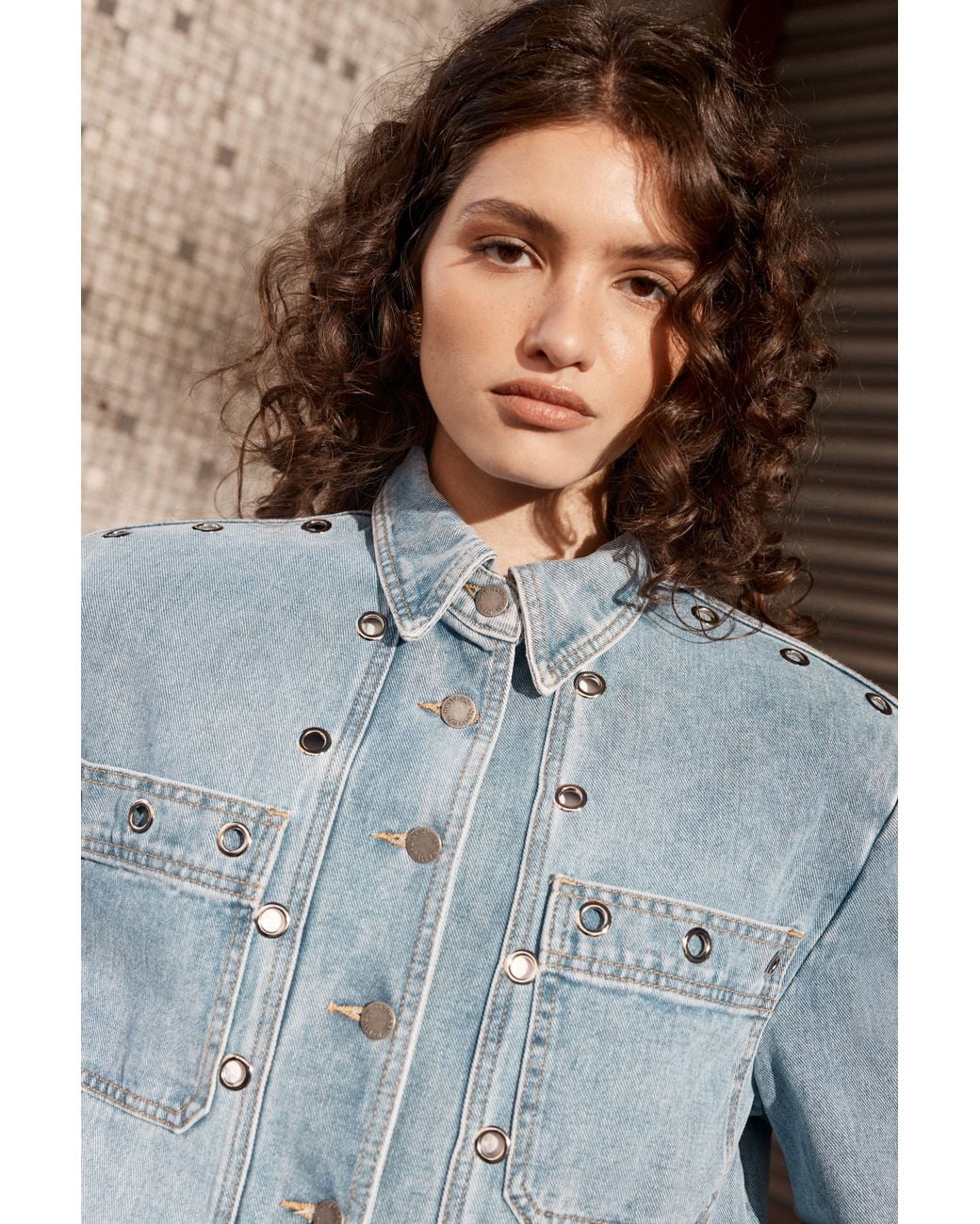 Nasty Gal Gray Eyelet Detail Denim Jacket