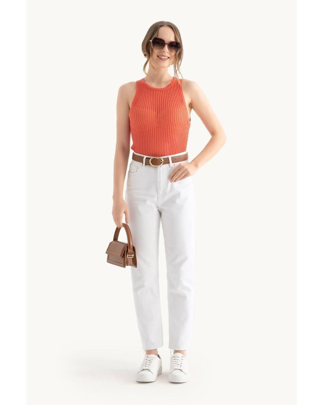 Hiccup Red Round Neck Ribbed Mesh Tank Top