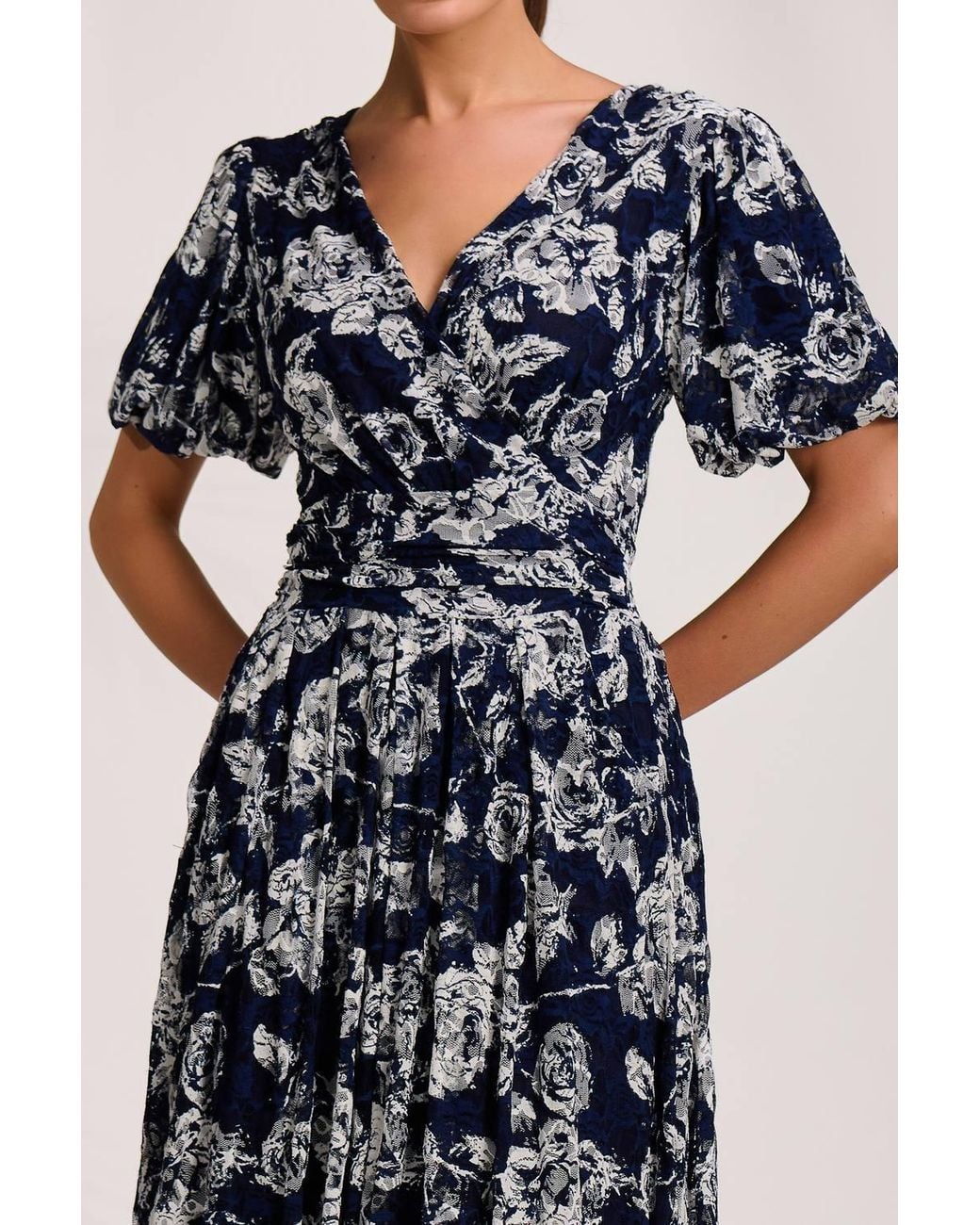 Jolie Moi White Puff Sleeve Printed Lace Maxi Dress