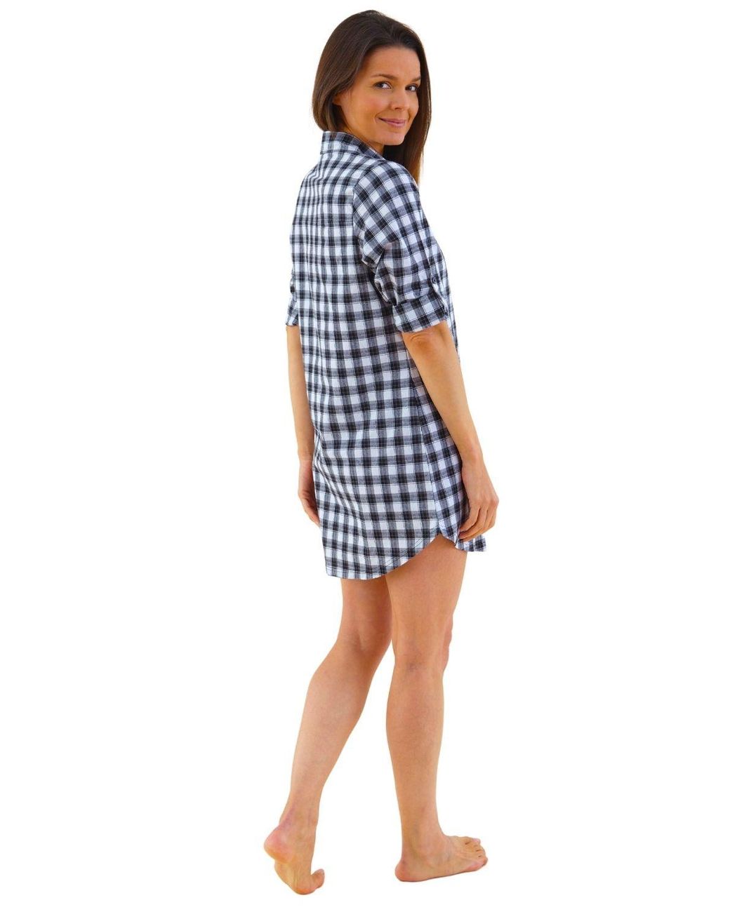 Love to Sleep Blue Button Through Check Nightshirt