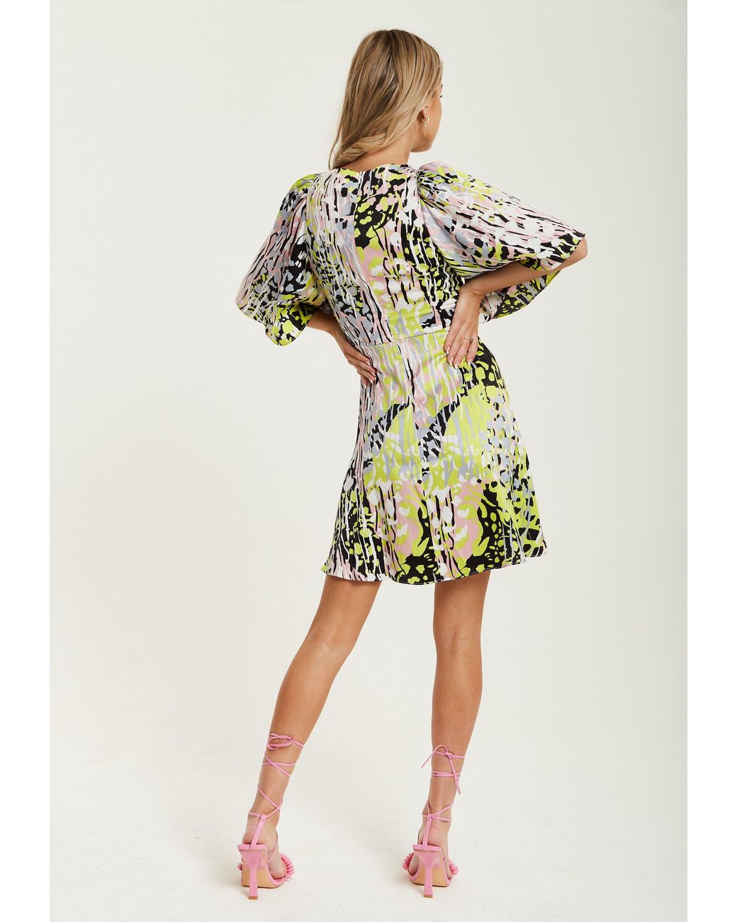 Liquorish White Multicolour Abstract Print Mini Dress With Cut Out Front