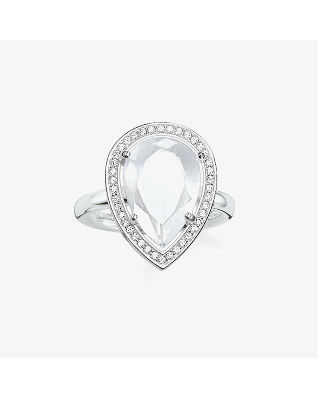 Thomas Sabo Metallic Pear Shape Milky Quartz Cubic Zirconia Ring Tr2043-690-14-54 (N)