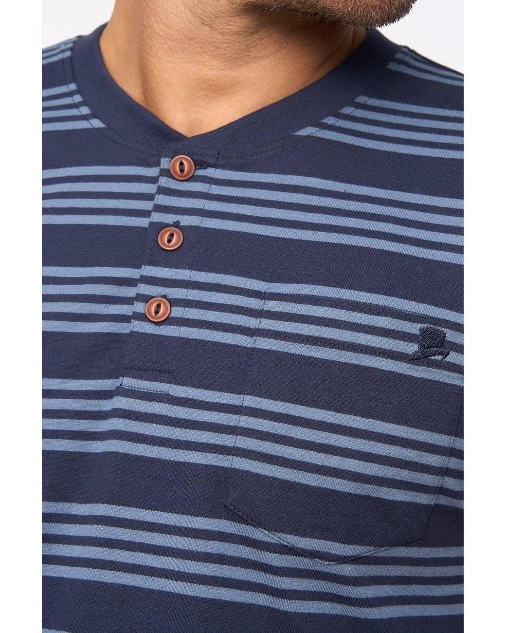 Bewley & Ritch Blue Brigman 100% Cotton Slub Yarn-Dyed Stripe Henley T-Shirt for men