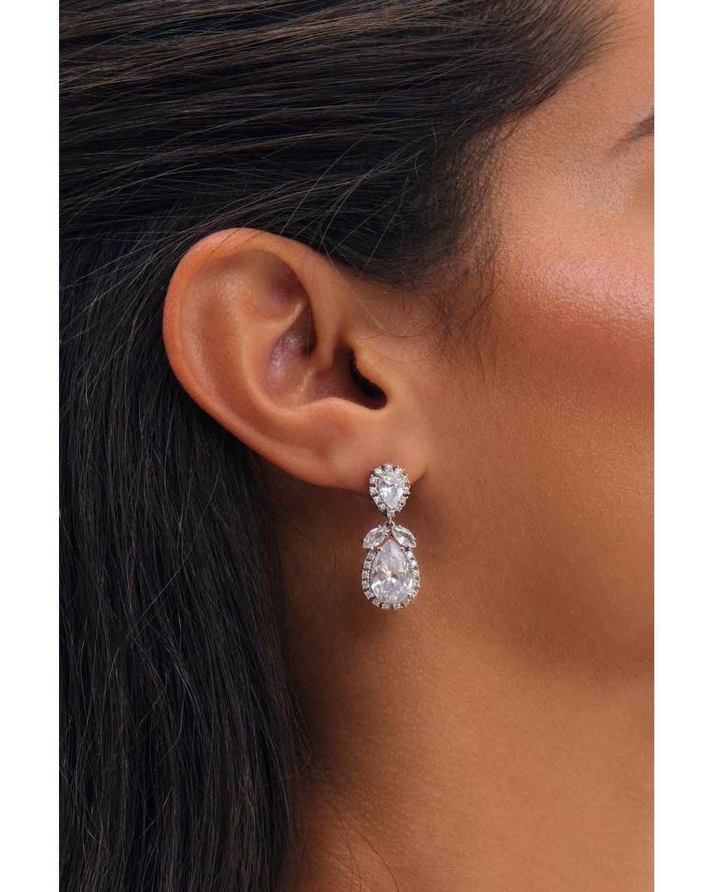 Jon Richard Metallic Rhodium Plated Vintage Pear Drop Earrings